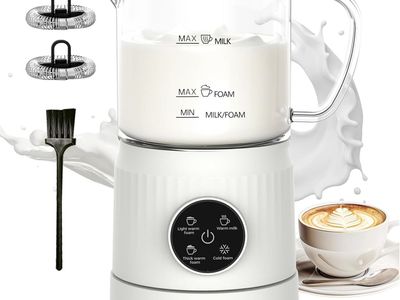NEW 4-in-1 Milk Frother, Electric Milk Frother and Steamer with LED Touch Screen, Ceramic Lining Bottom,13.52oz for Lattes