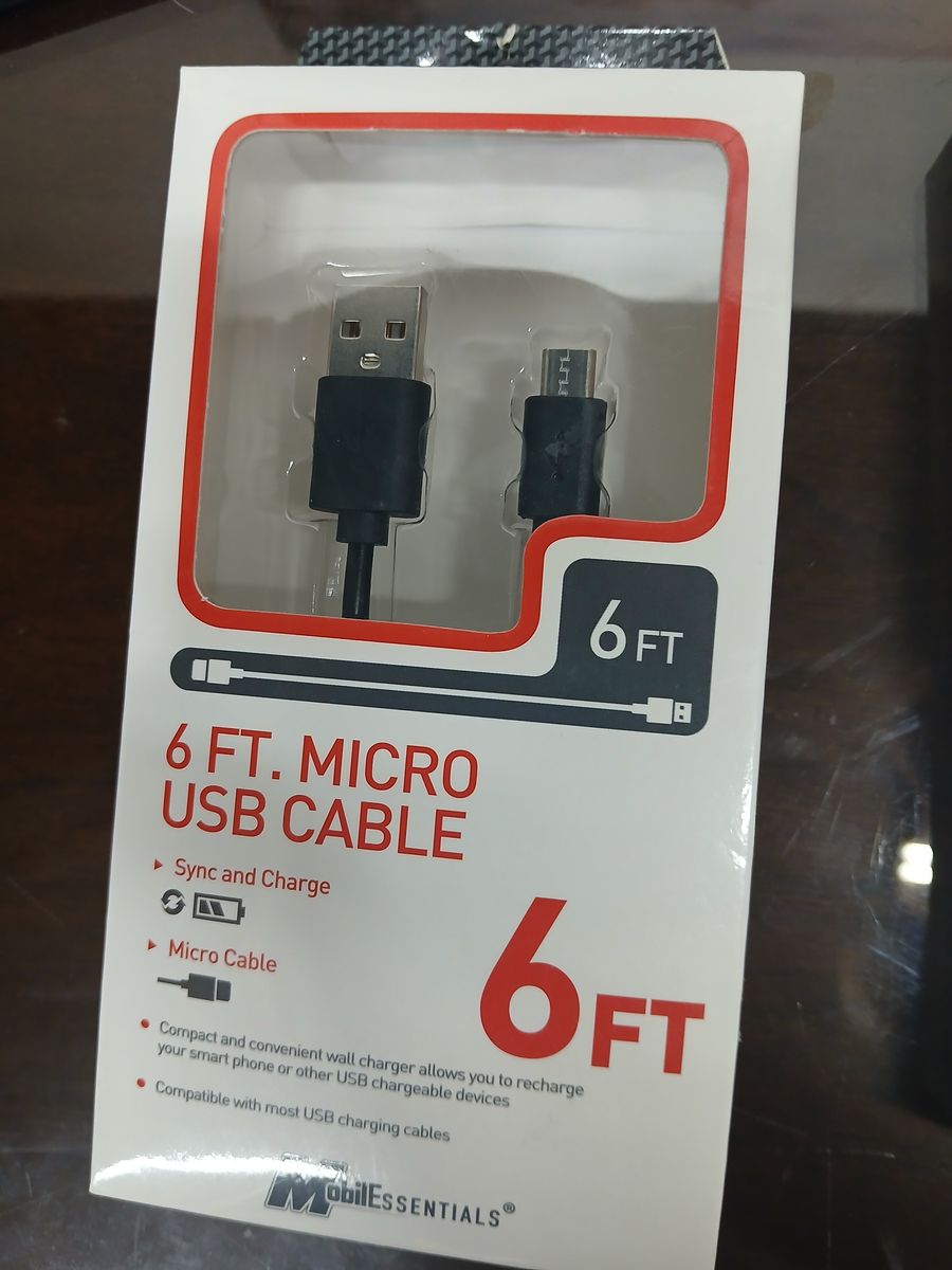 MobilESSENTIALS 6ft Micro USB Sync & Charge Cable for Smart Phones & USB Devices - New