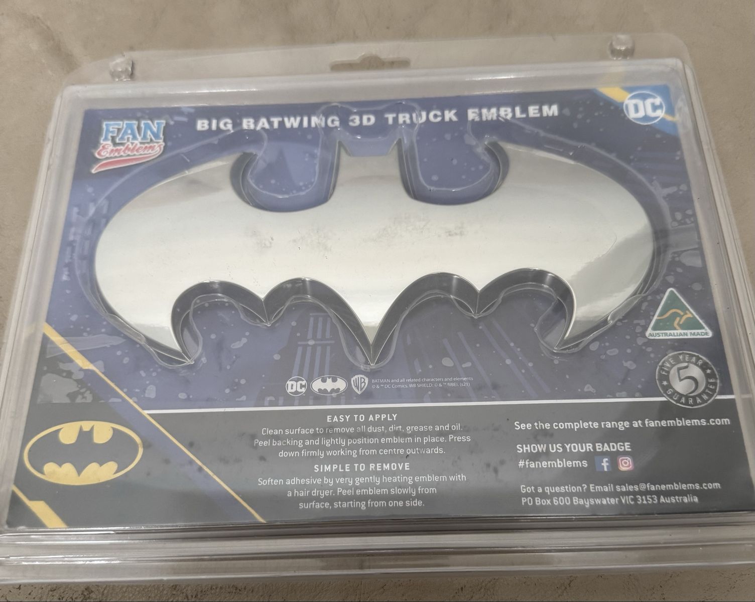 Big Batwing 3D Chrime Emblem For Flat Surface