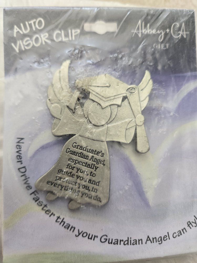 "Graduate's Guardian Angel" Auto Visor Clip - Silver Tone, New in Packaging