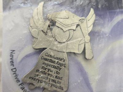 "Graduate's Guardian Angel" Auto Visor Clip - Silver Tone, New in Packaging