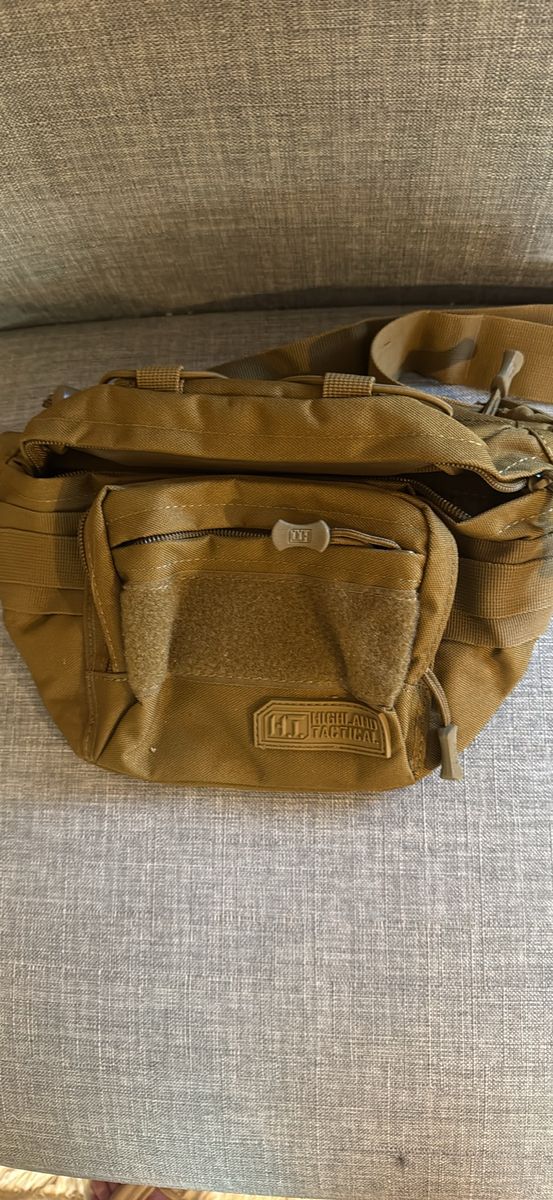 Highland Tactical Khaki/Tan Tactical Waist Pack/Fanny Pack with Multiple Pockets & MOLLE Webbing