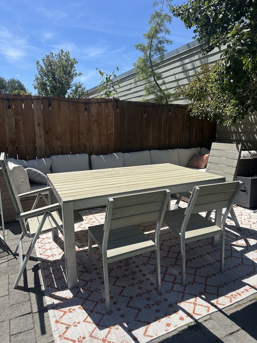 IKEA outdoor dining set - table, bench and 4 chairs - as-is