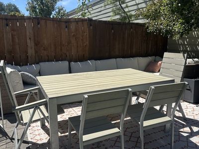 IKEA outdoor dining set - table, bench and 4 chairs - as-is