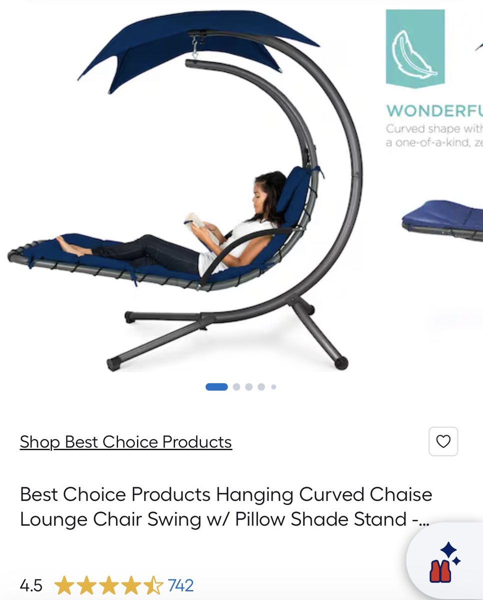Hanging Curved Chaise Lounge Chair w/ Built-In Pillow, Removable Canopy