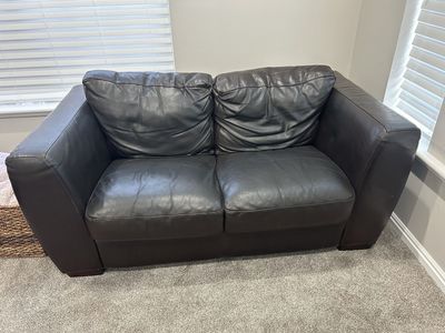 Dark Brown Leather Couch Set (Sofa + Loveseat + Chair + Ottoman)