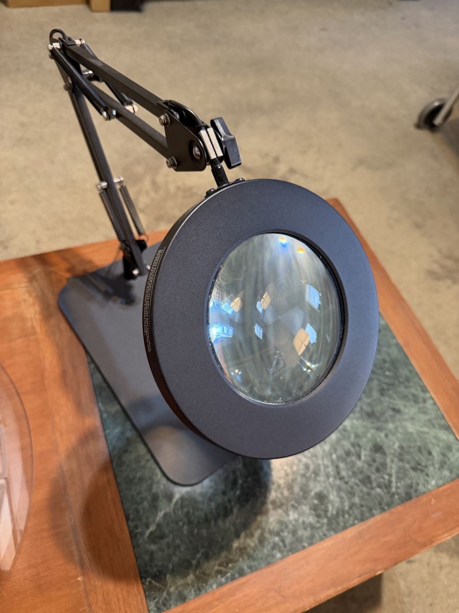 Black Magnifying Desk Lamp with Adjustable Arm and Base for Hobbies and Crafts