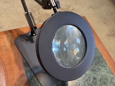 Black Magnifying Desk Lamp with Adjustable Arm and Base for Hobbies and Crafts