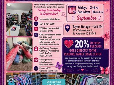 ****FINAL FABRIC & MORE LIQUIDATION SALE — BENEFITING DOMESTIC VIOLENCE SURVIVORS & THEIR FAMILIES! - STARTING THIS FRIDAY!
