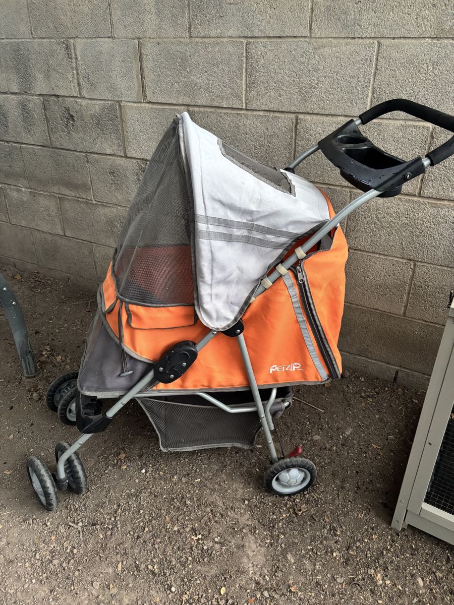 PetZip Orange and Grey Pet Stroller with Mesh Windows