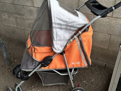 PetZip Orange and Grey Pet Stroller with Mesh Windows