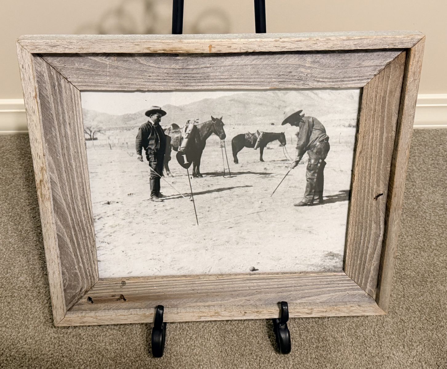 Vintage Humorous Cowboy Golf Framed Print with Rustic Weathered Wood Frame