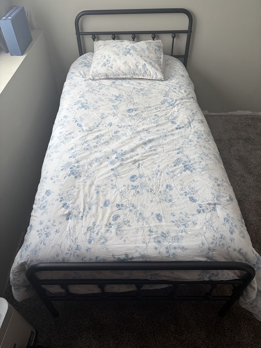 Black Metal Twin Bed Frame with Headboard and Footboard