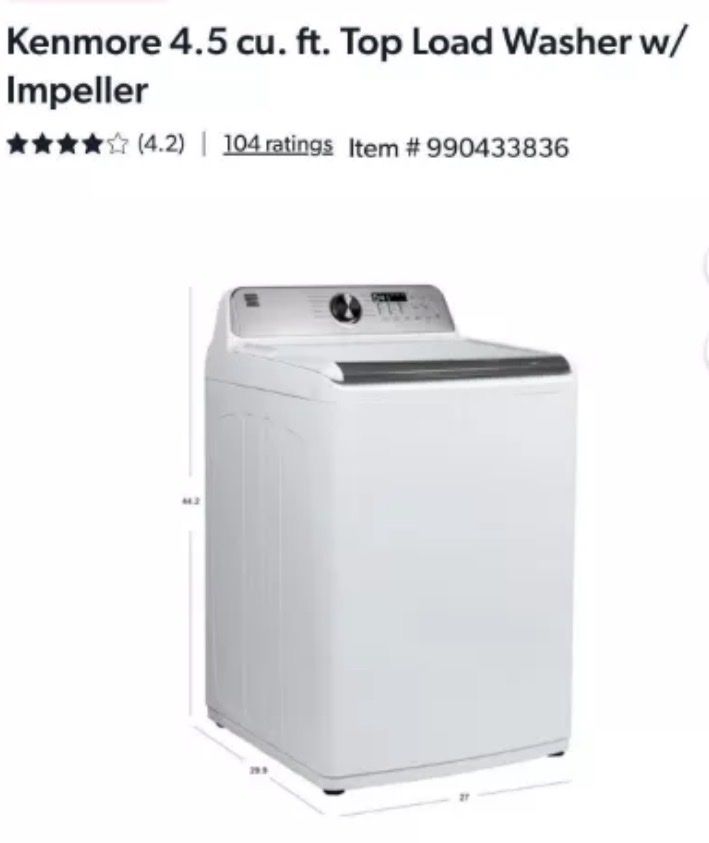 Kenmore 4.5 cu. ft. White Top Load Washer w/ Impeller - New