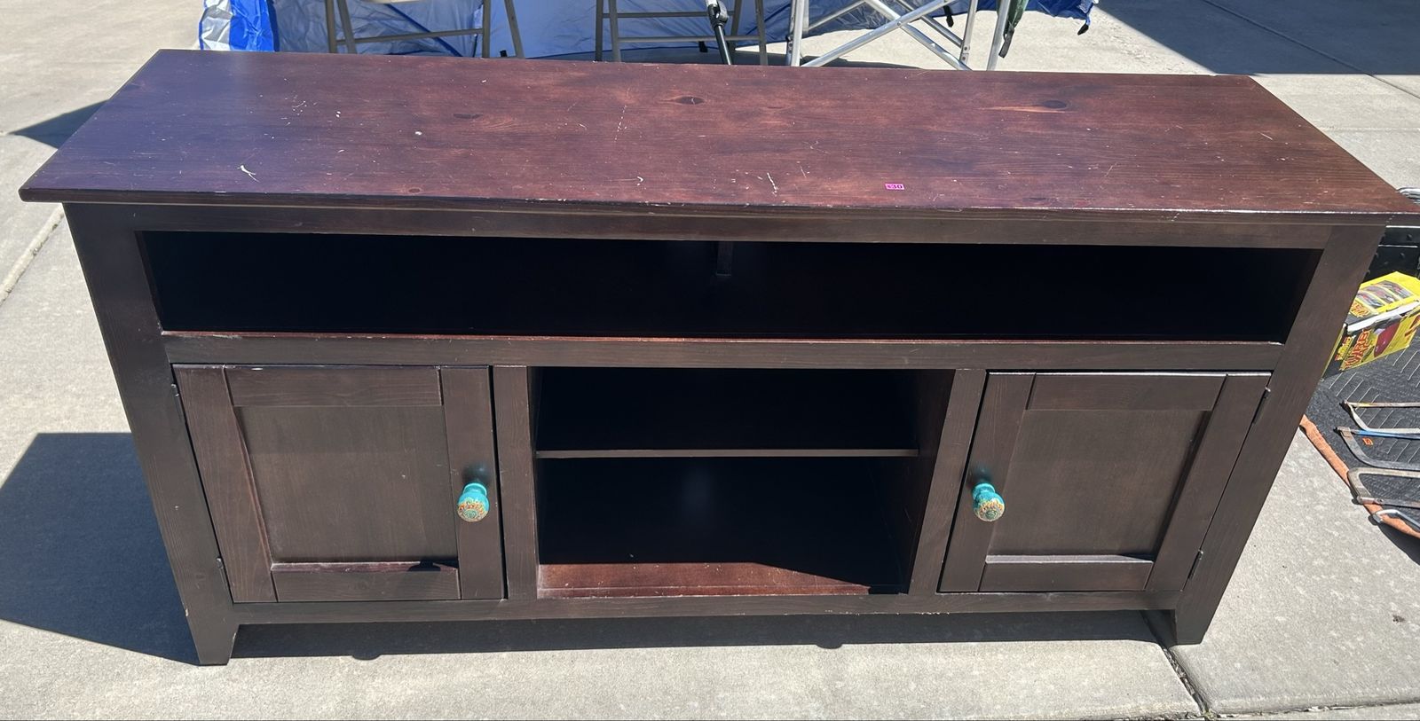 Dark Brown Wood TV Stand Media Console Cabinet with Storage & Adjustable Shelf