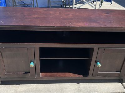 Dark Brown Wood TV Stand Media Console Cabinet with Storage & Adjustable Shelf