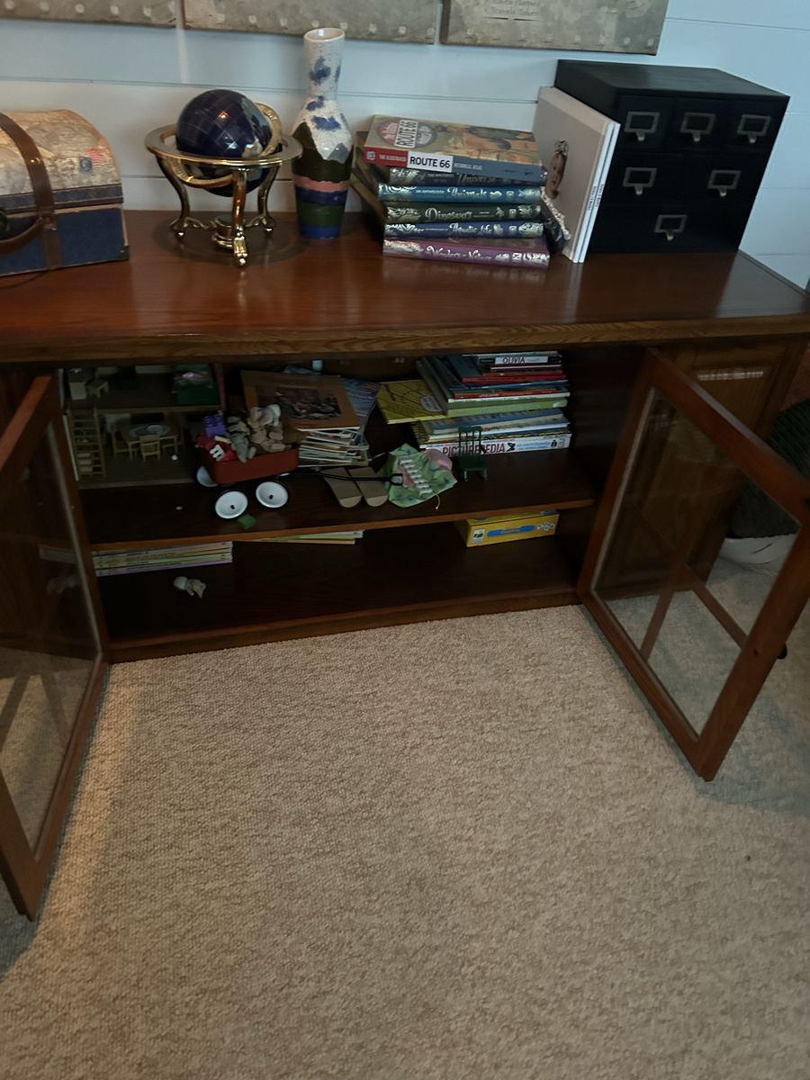 Solid Wood Media Console Cabinet w/ Glass Doors - Great for TV, Storage & Display