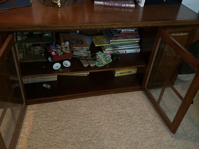 Solid Wood Media Console Cabinet w/ Glass Doors - Great for TV, Storage & Display