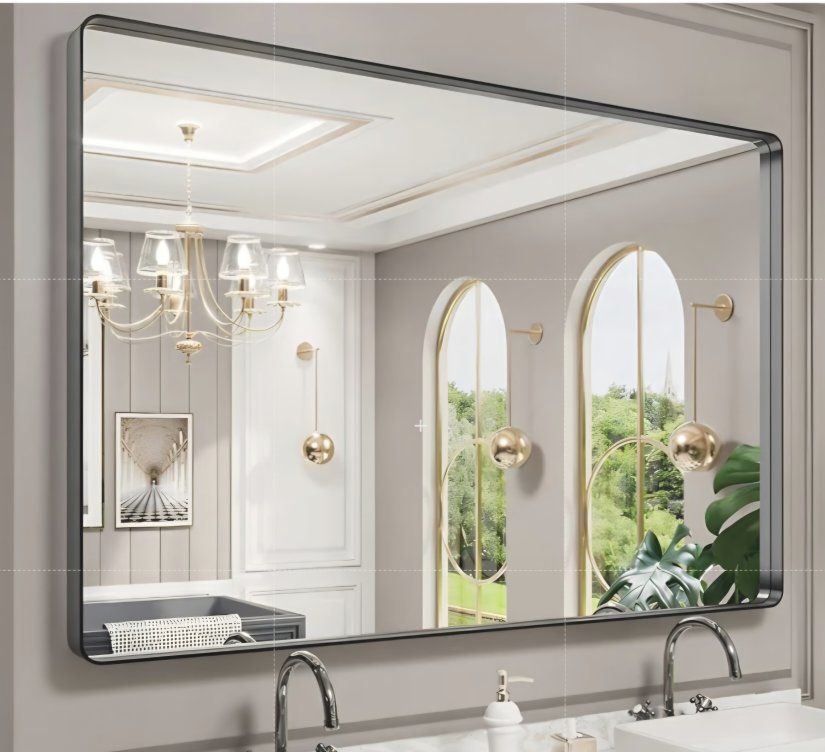 LOAAO 60X40 Inch Black Metal Framed Bathroom Mirror for Wall, Matte Black Bathroom Vanity Mirror Farmhouse, Large Rounded Rectan