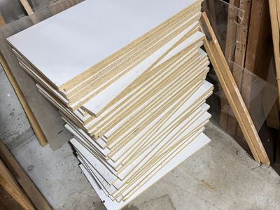 Wood laminate shelving boards