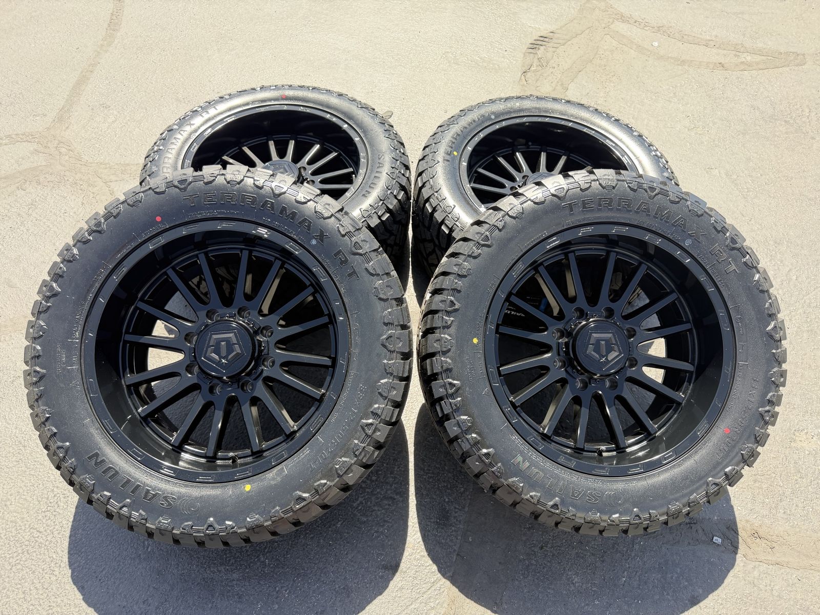 New 33x12.50r20 Terramax RT TIS 567B Black 8x180 Chevy Silverado 2500 3500 GMC Sierra Duramax 2011+ 8 lug wheels and tires