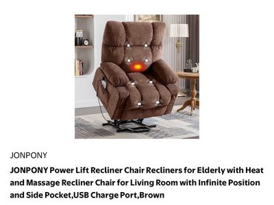 2 JONPONY Power Lift Recliners w/ heat and massage