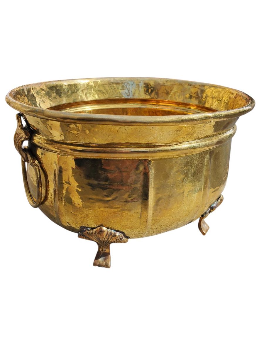 Vintage Footed Hammered Brass Planter Bowl