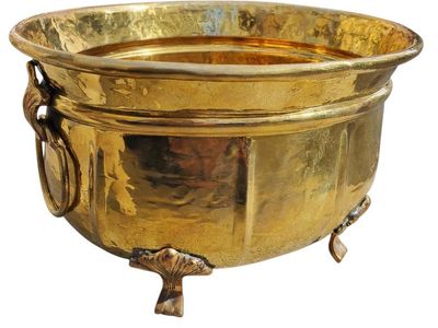 Vintage Footed Hammered Brass Planter Bowl