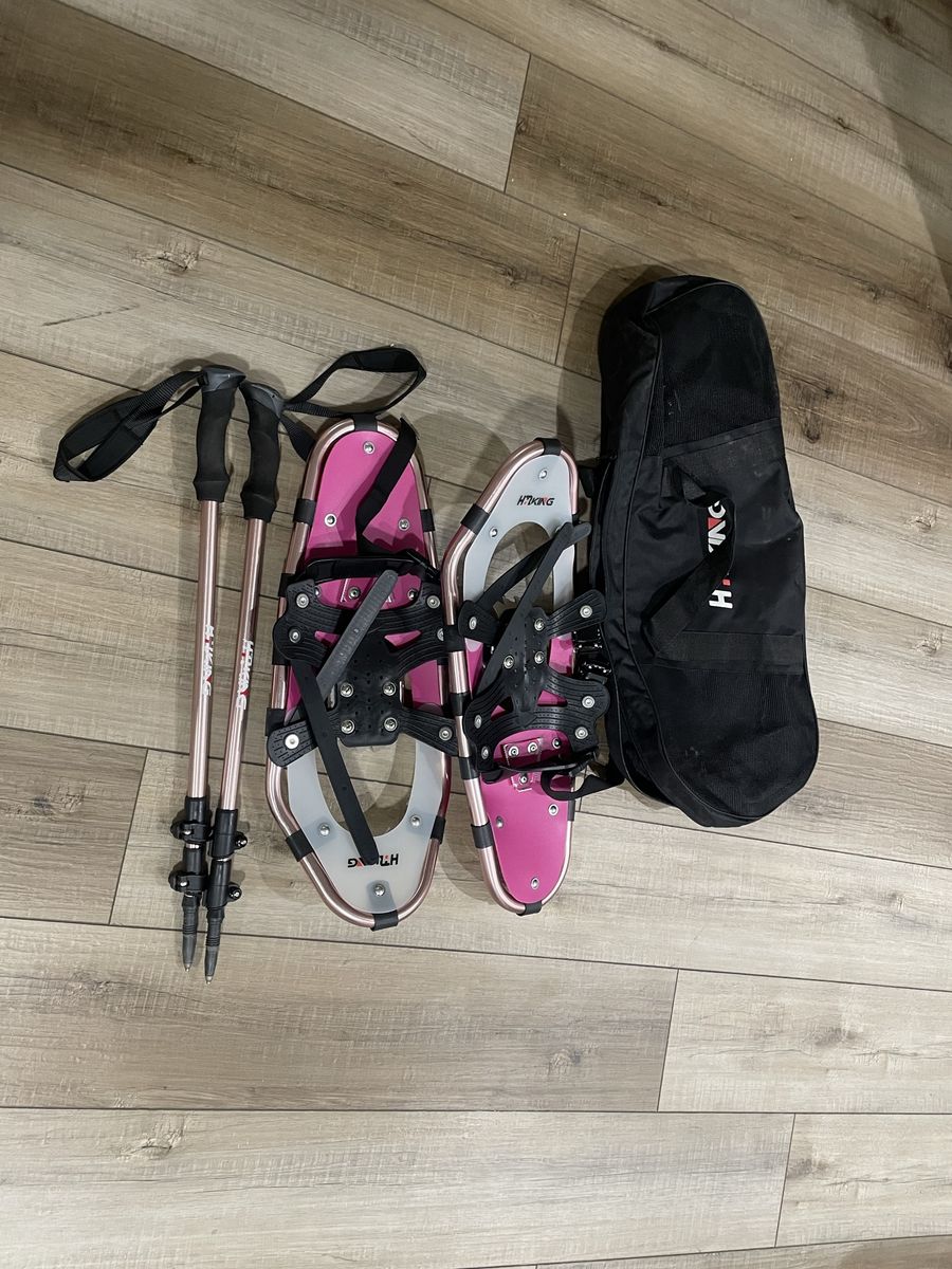 Hiking Snowshoes with Poles and Carrying Bag Pink