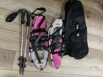 Hiking Snowshoes with Poles and Carrying Bag Pink