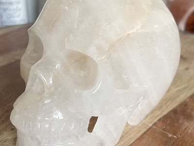 NEW Crystal 5" Gemstone Skeleton SKULL Natural QUARTZ Stone Home Decor Decoration Figurine Statue Collectible