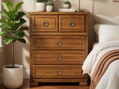 Solid Wood 5-Drawer Dresser - 34" W x 18" D x 42.5" H - Spacious Storage