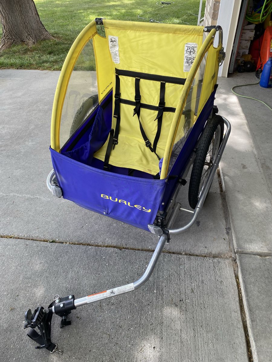 Burley Bee 2-Seat Kids Bike Trailer - Yellow & Blue, Good Condition