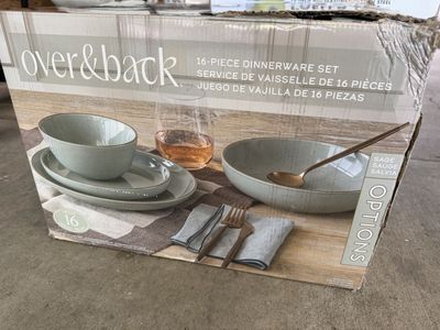 Over&Back Options Sage 16-Piece Dinnerware Set - Service for 4, Stoneware