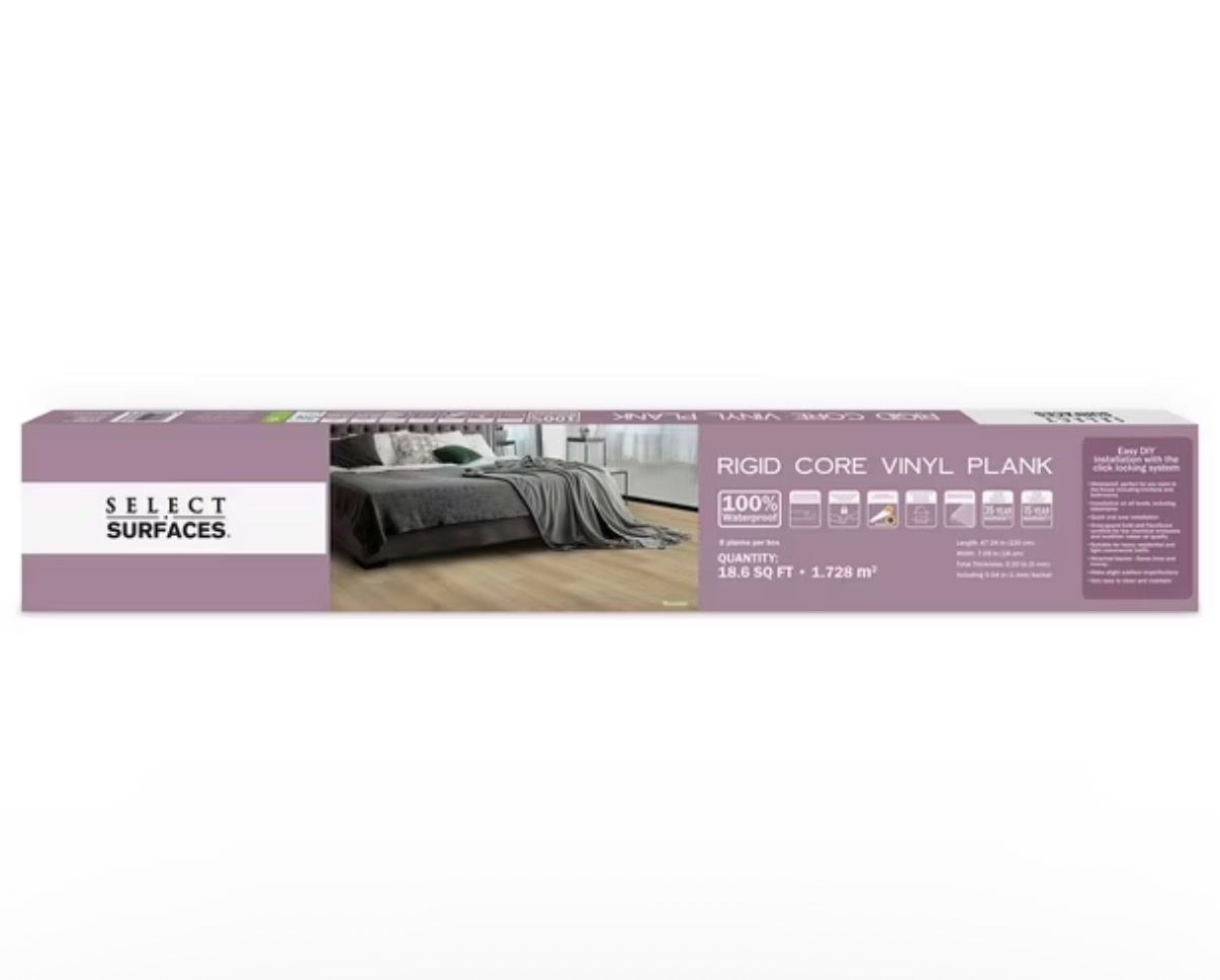 2 boxes of Select Surfaces Rigid Core Vinyl Plank Flooring - 18.6 sq ft, 100% Waterproof, Click Lock System