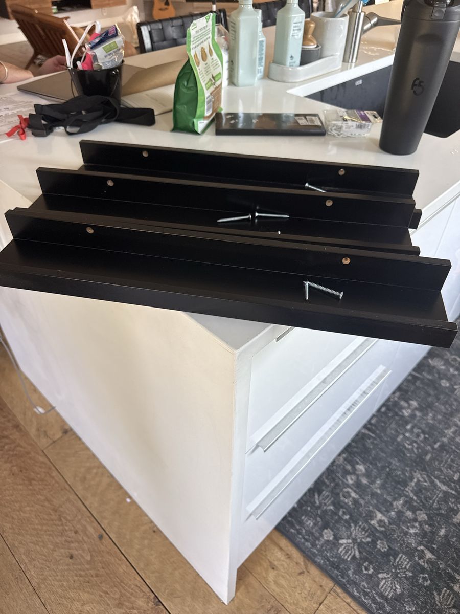 Set of 3 IKEA Ribba Black Floating Picture Ledges / Wall Shelves with Screws