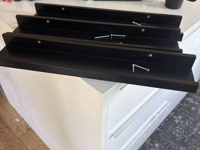 Set of 3 IKEA Ribba Black Floating Picture Ledges / Wall Shelves with Screws