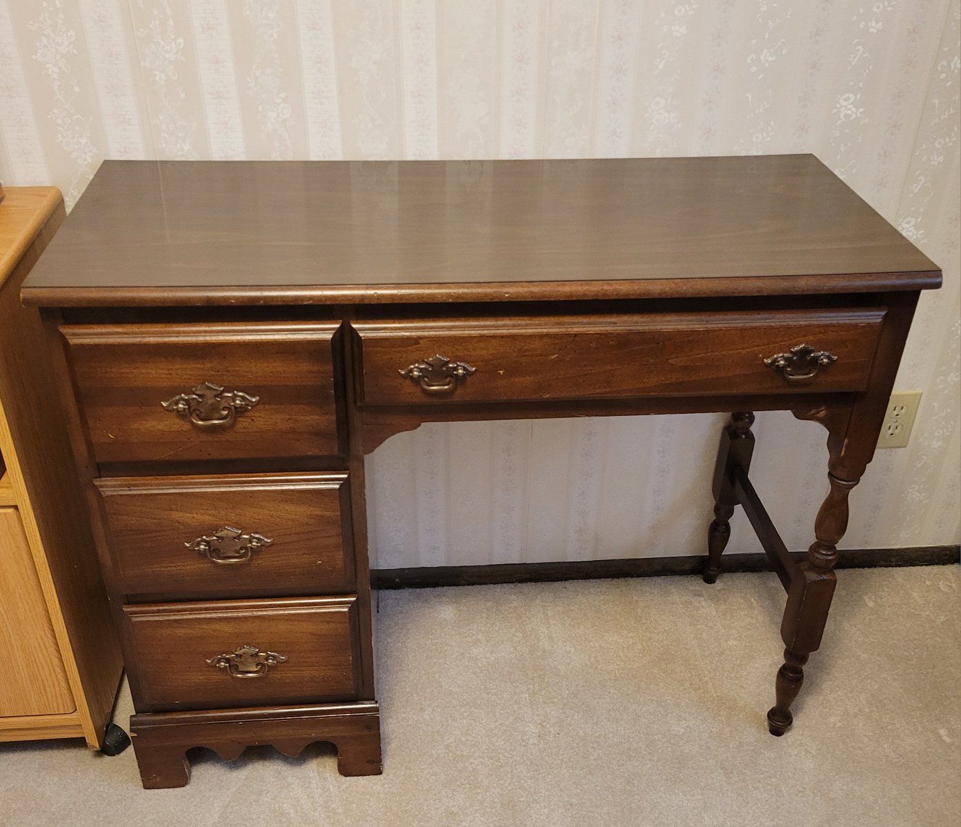 Vintage 70s Wood Desk with 4 Drawers - Dark Brown Student Desk