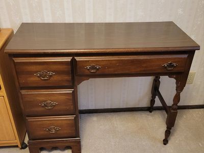 Vintage 70s Wood Desk with 4 Drawers - Dark Brown Student Desk