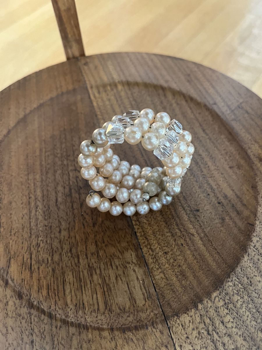 1950's Curled Wired Bracelet with Faux Pearls and Crystals - Vintage