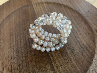 1950's Curled Wired Bracelet with Faux Pearls and Crystals - Vintage