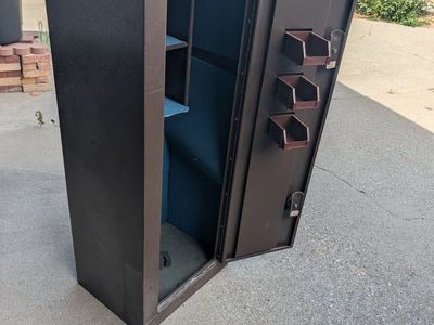 Brown Metal Gun Safe / Locker with Shelves and Door Storage