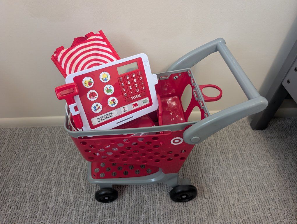 Kids toy target register and cart