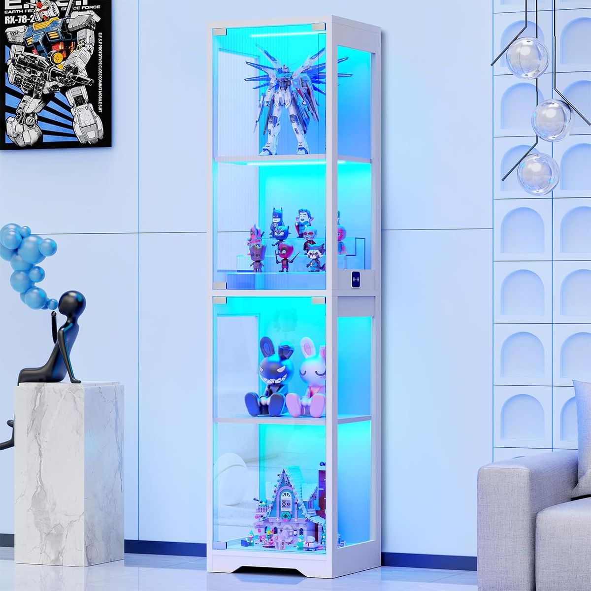 BROTTAR Glass Display Cabinet, 4-Tier, White