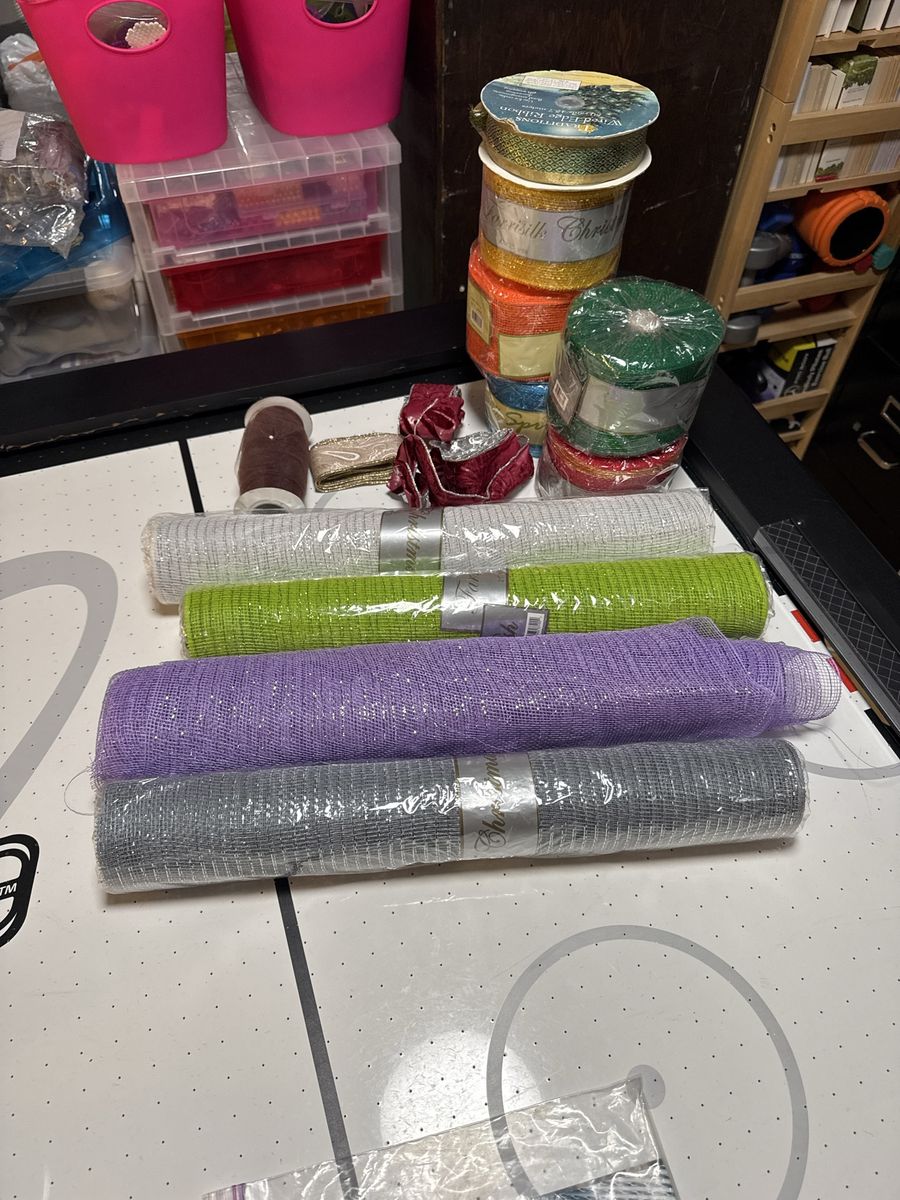 Assorted Craft Ribbons & Deco Mesh Rolls - Green, Purple, Silver, Gold, Red for DIY Decor