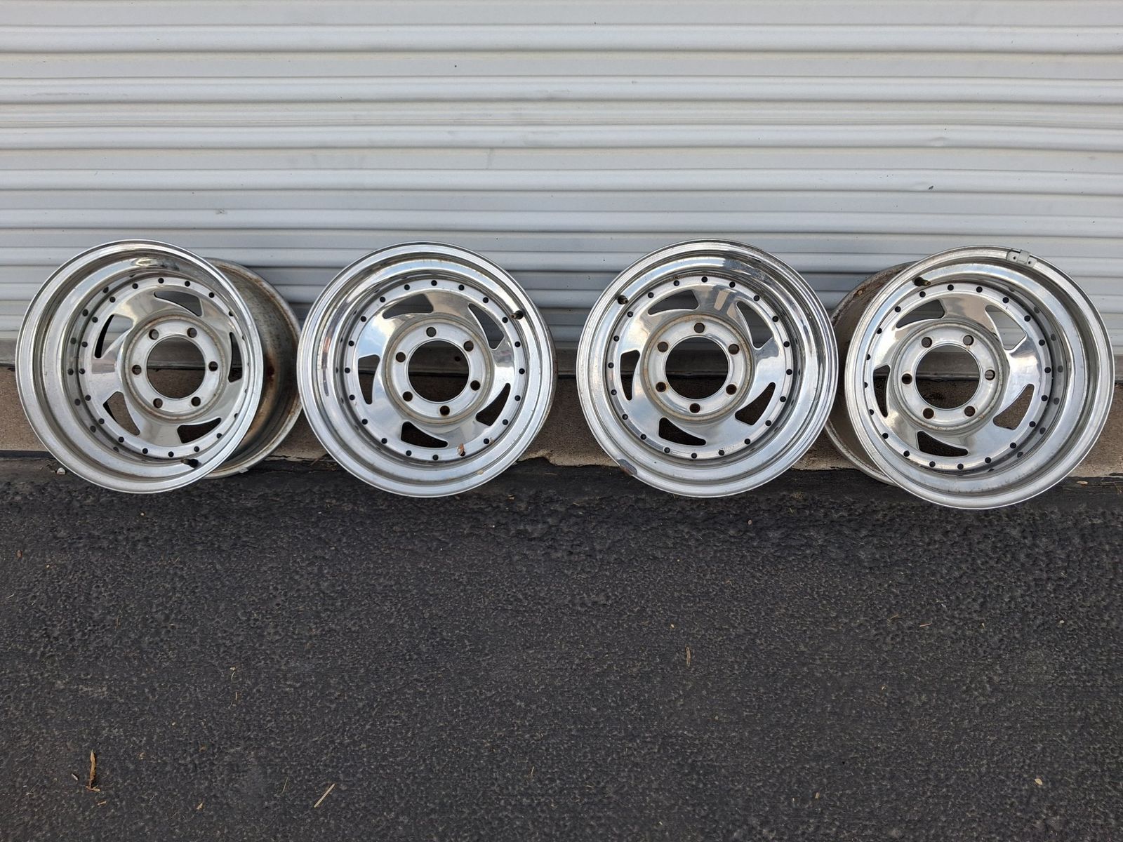 Set of 4 Vintage Chrome Modular Steel Wheels 15x8 Soft 8 Design Made in USA 1999