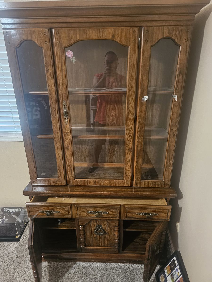 Traditional China Hutch / Display Cabinet with Glass Doors – $100