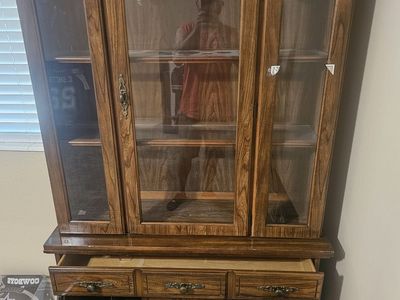 Traditional China Hutch / Display Cabinet with Glass Doors – $100