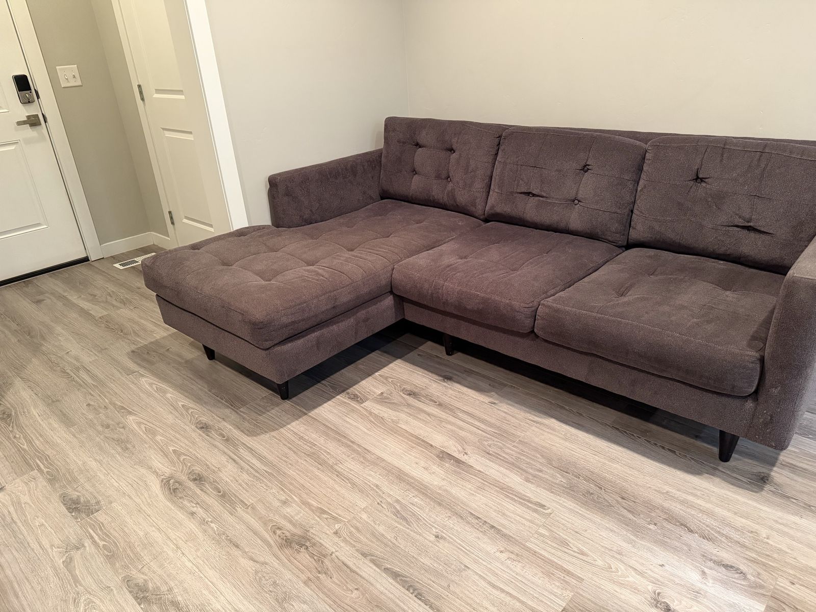Charcoal Grey L-Shape Sectional Sofa Couch with Tufted Back and Chaise Lounge