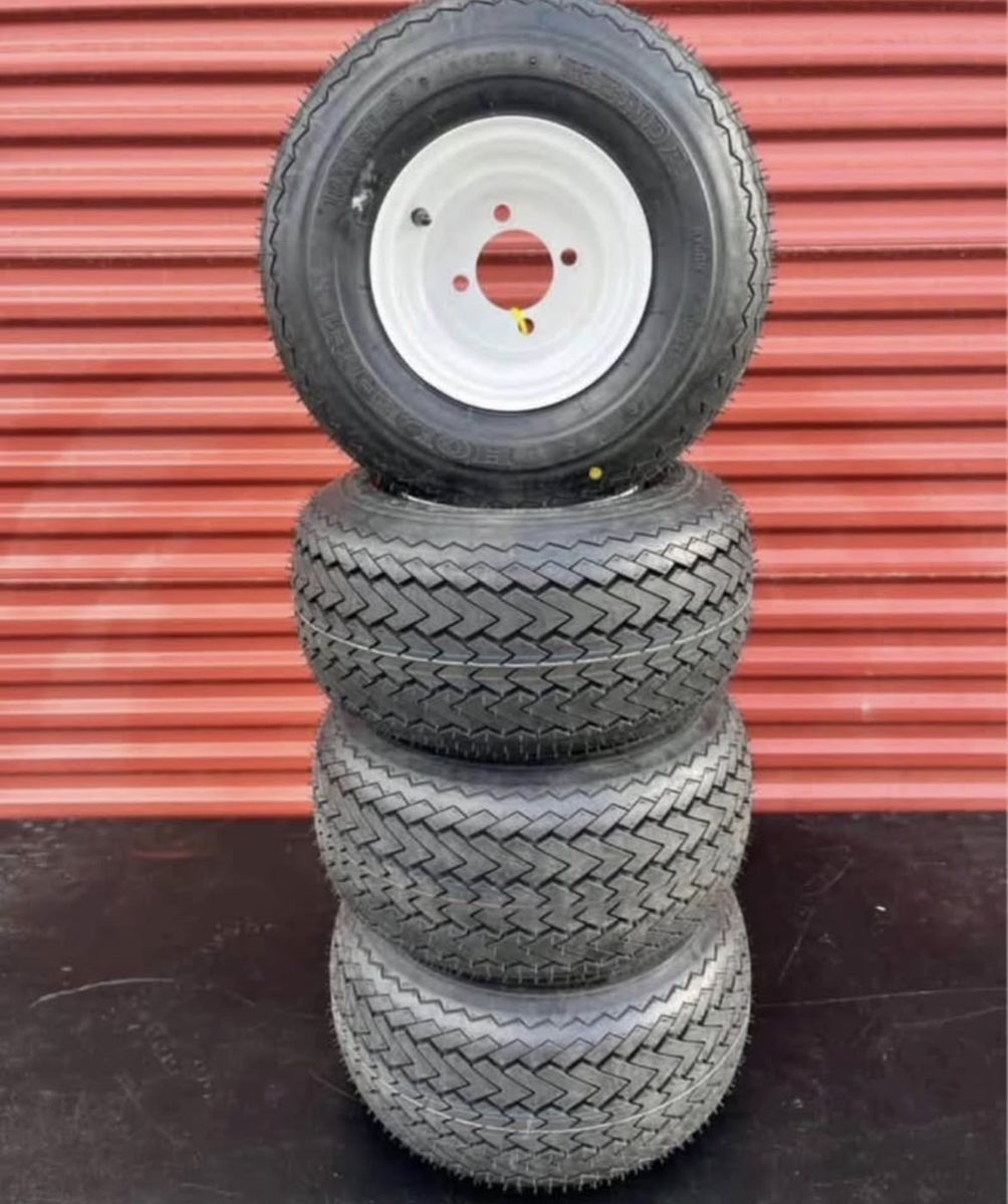 Brand New Set of 4 Kenda Hole in one 18X8.5-8 Golf Cart Tires Mounted on New White Wheels $160.00 for Set of 4